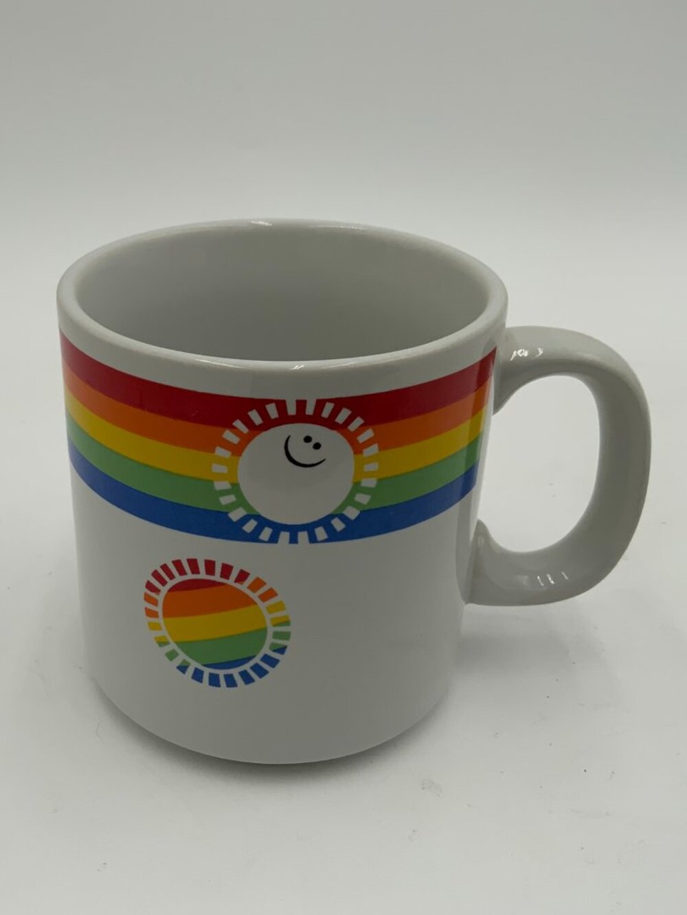 VTG 80’s Russ Berrie & Co RAINBOW Smiley Sun Face Coffee Mug Cup #8005 EUC!